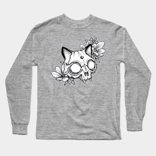 Cat skull with flowers Long Sleeve T-Shirt